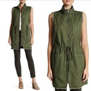 RO & DE‎ Anthropologie Cargo Vest Full Zip Jacket Olive Green Womens Size Small